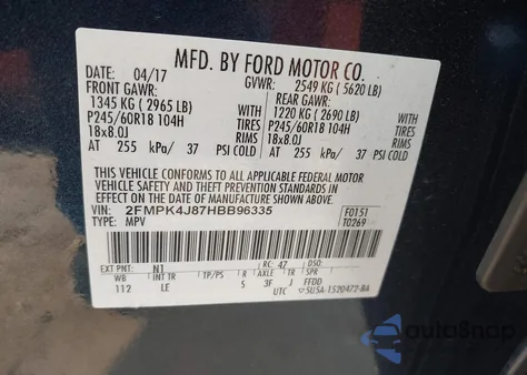 2017 Ford Edge Sel из США, поврежденный, VIN 2FMPK4J87HBB96335